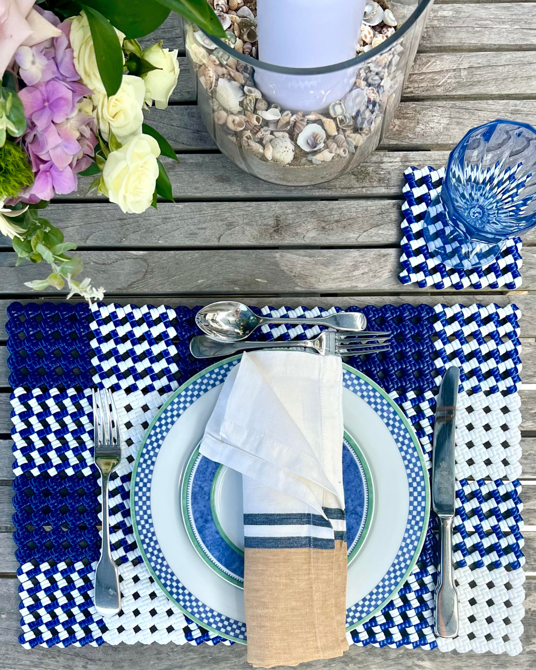 Coaster - Blue & White Checkered (set of 2)
