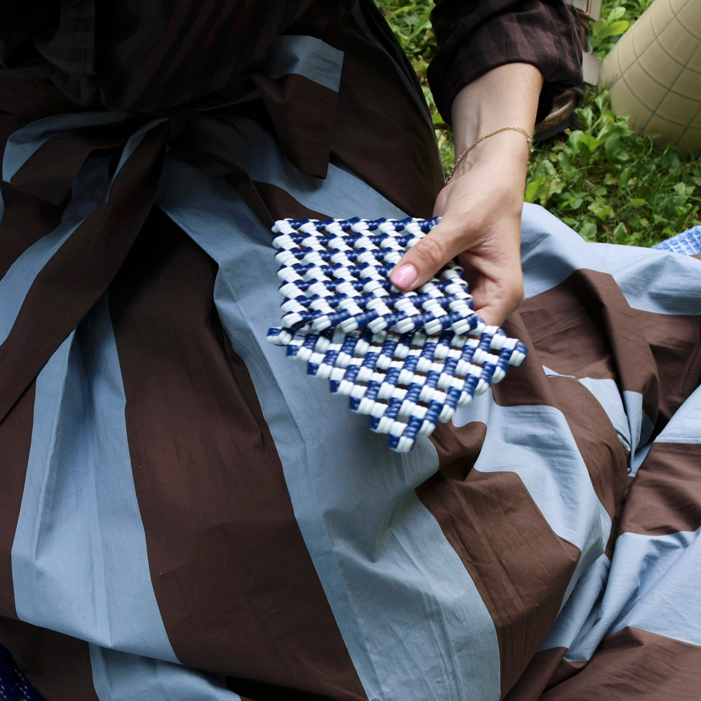 Coaster - Blue & White Checkered (set of 2)